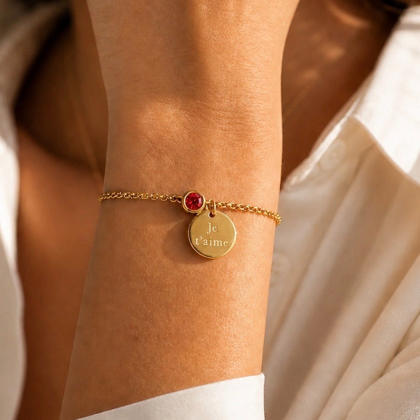 Bracelet personnalisé gravé recto-verso avec couleur de naissance — Mon Choix Visée Bijoux