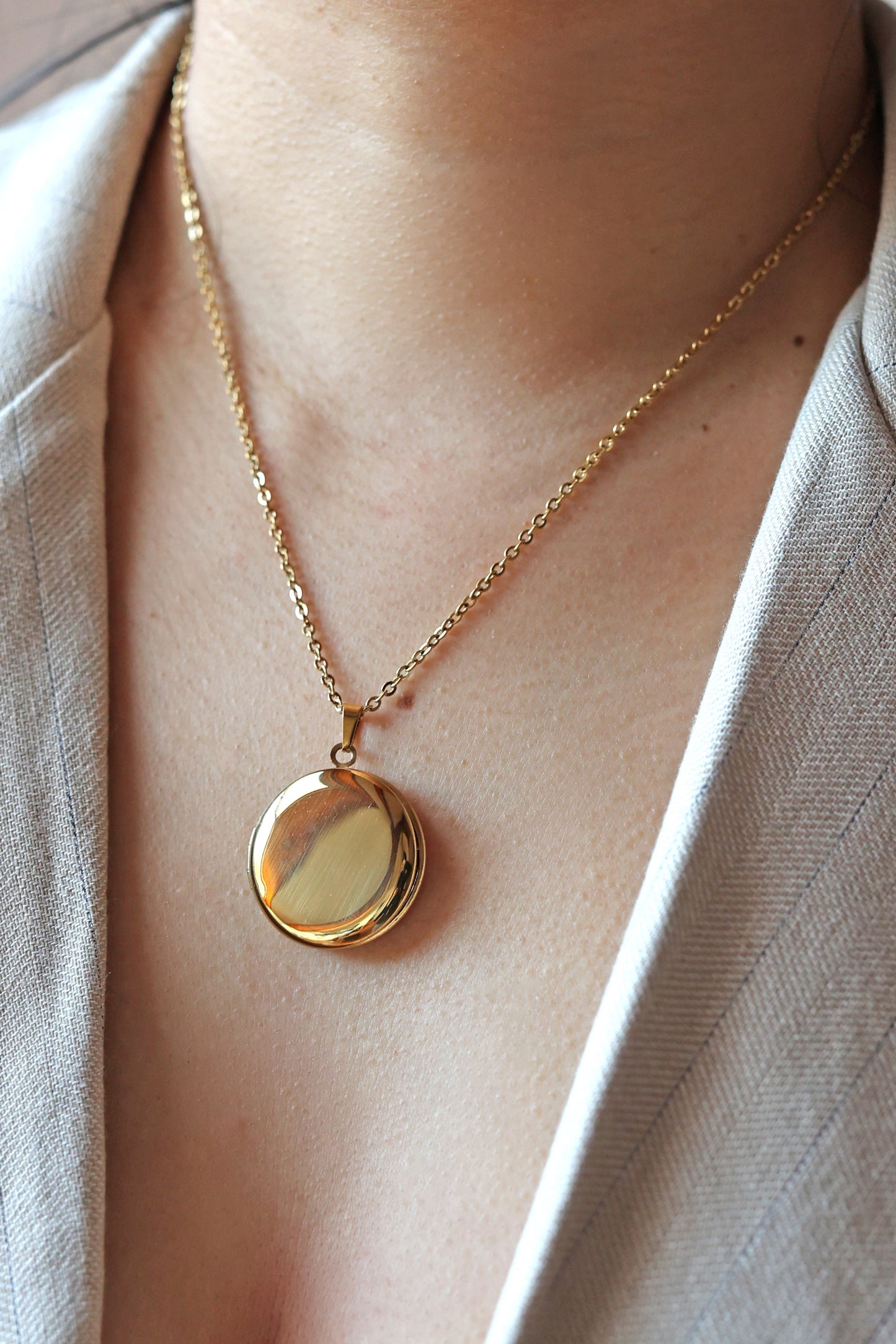 Collier rond médaillon photo personnalisable en acier ELISA