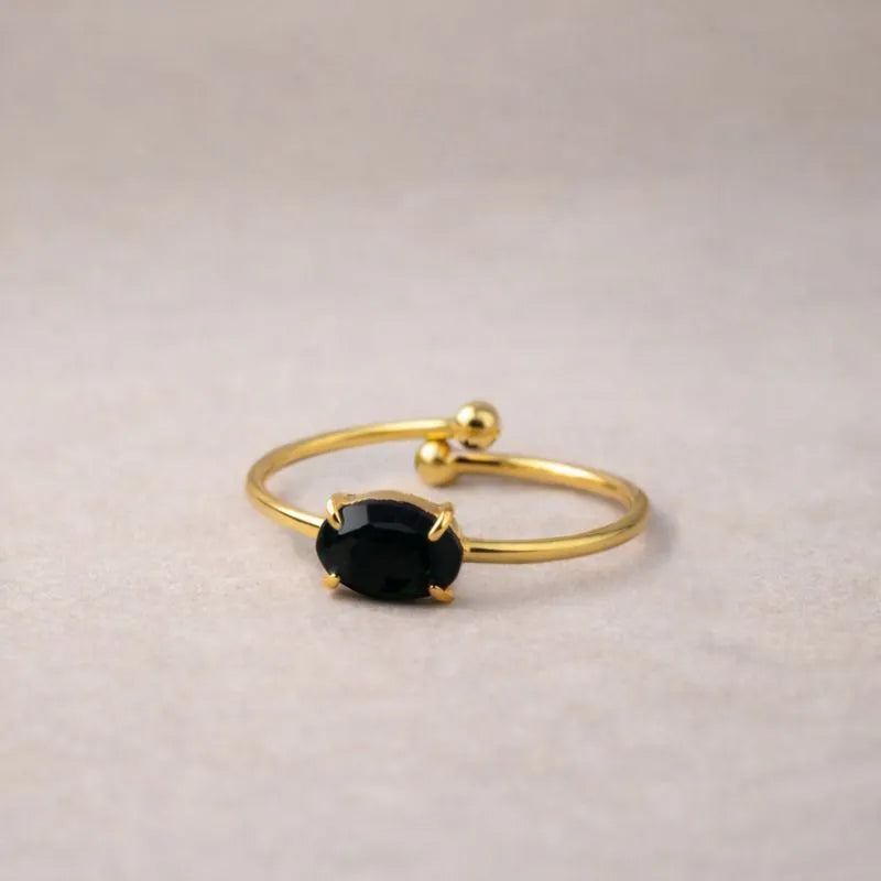Bague pierre colorée noir Visée Facette idée cadeau