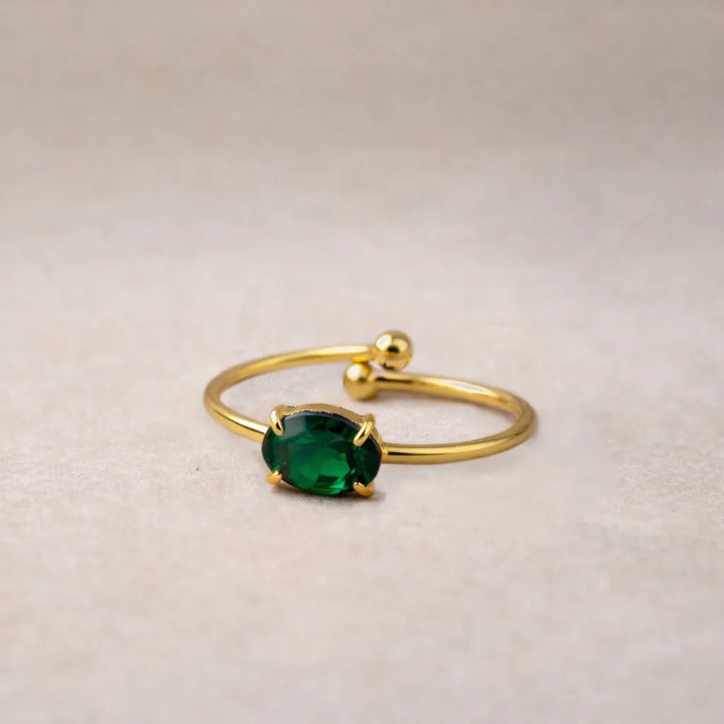 Bague Visée acier inoxydable doré ajustable pierre verte 8 mm