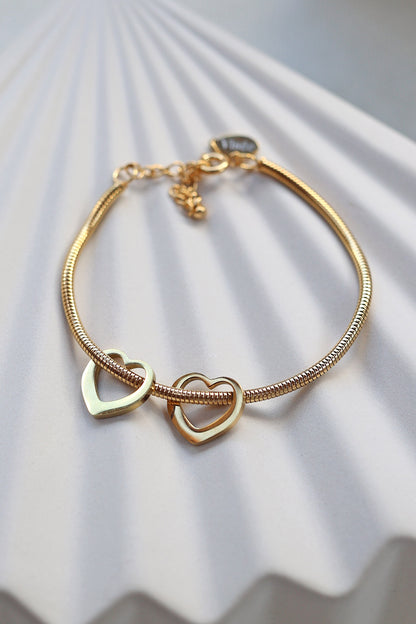 Bracelet breloques cœur doré LUDI en acier inoxydable, réglable et hypoallergénique