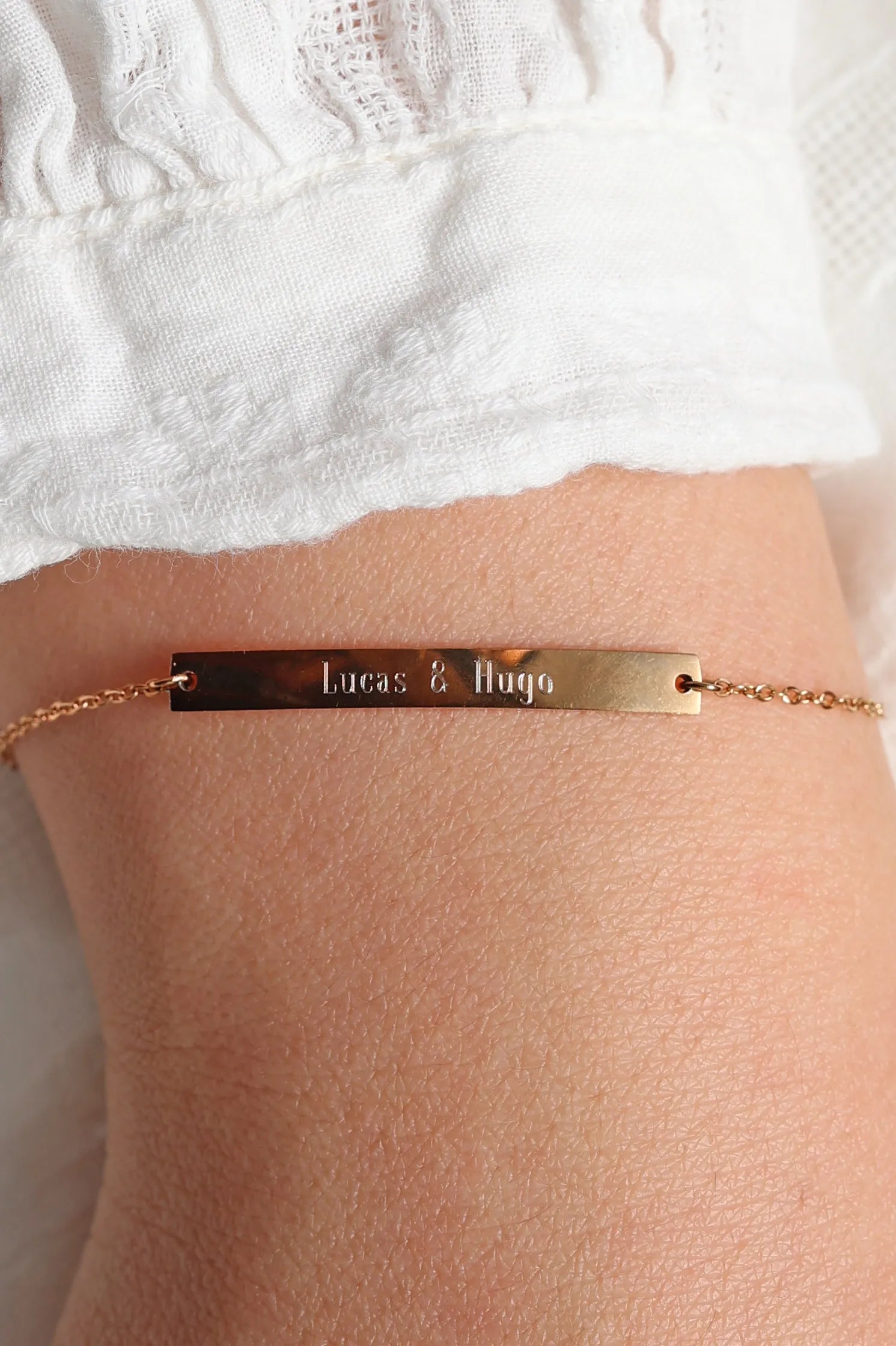 Bracelet gourmette personnalisable MARIE en acier inoxydable doré, gravure prénom ou initiales