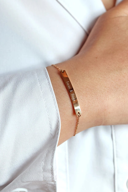 Bracelet gourmette personnalisable MARIE en acier inoxydable doré, gravure prénom ou initiales