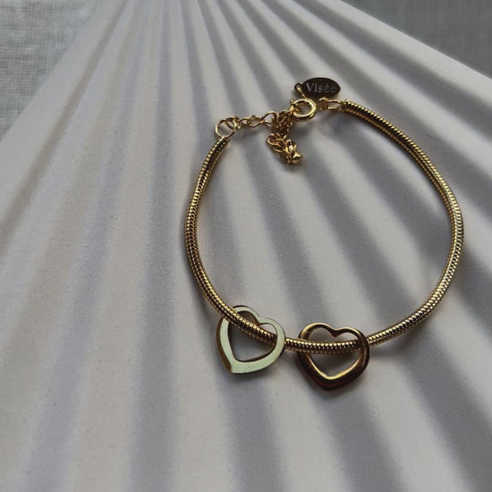 Bracelet breloques cœur doré LUDI en acier inoxydable, réglable et hypoallergénique