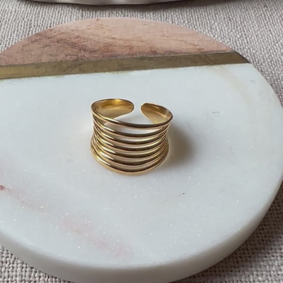 Vidéo de la bague J'ai changé multi-rang ajustable en acier inoxydable doré.