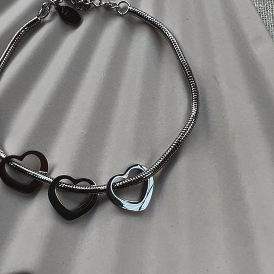 Bracelet breloques cœur en argent LUDI en acier inoxydable, réglable et hypoallergénique