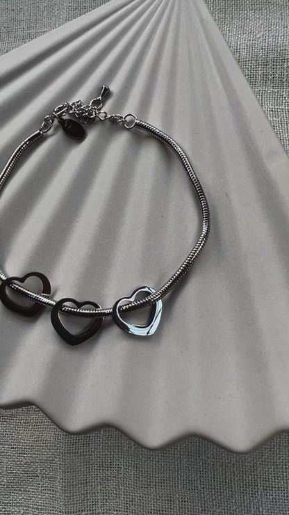 Bracelet breloques cœur en argent LUDI en acier inoxydable, réglable et hypoallergénique