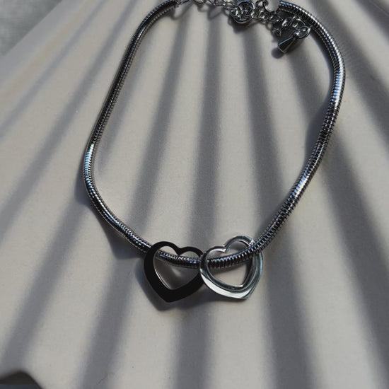 Bracelet breloques cœur en argent LUDI en acier inoxydable, réglable et hypoallergénique