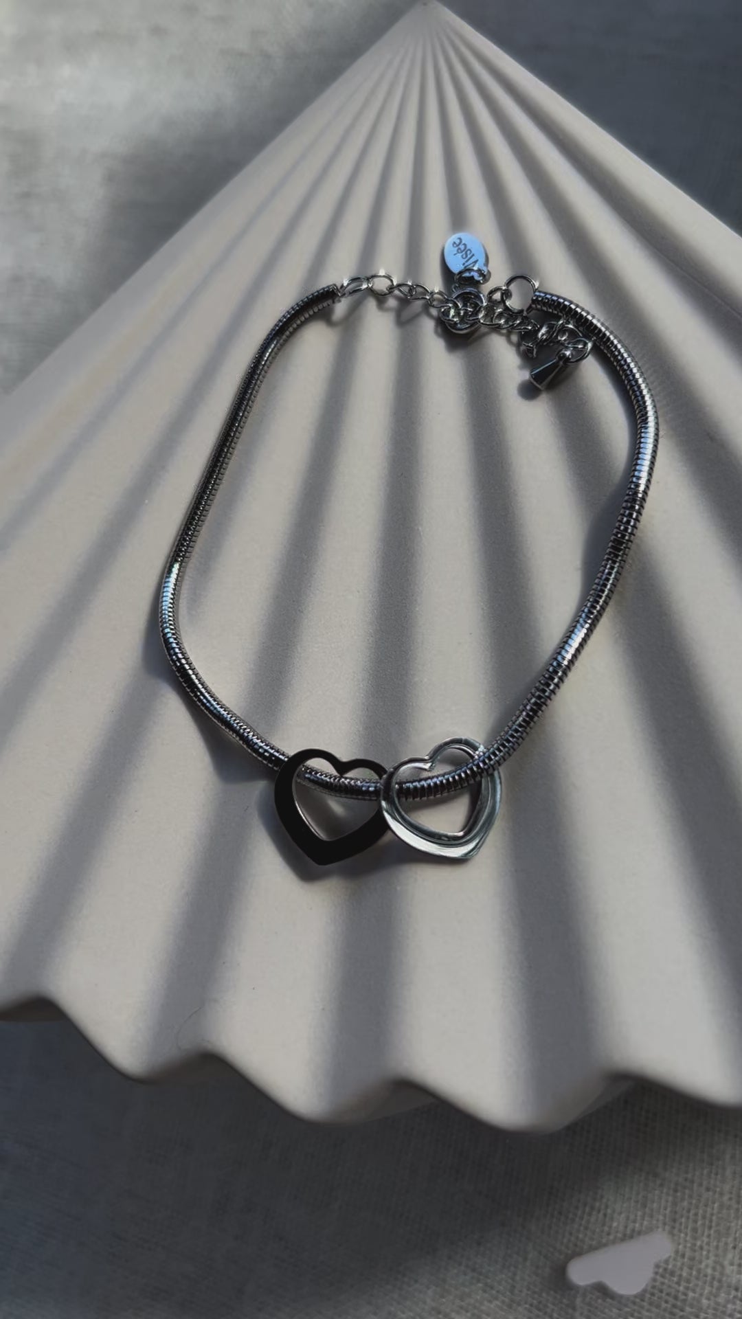 Bracelet breloques cœur en argent LUDI en acier inoxydable, réglable et hypoallergénique
